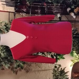 F-019 dressbarn Cherry V-Neck Sweater with Buttons